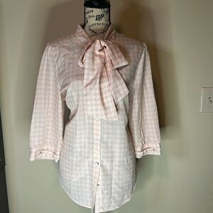 Kardashion Kollection Pink & White Bow Tie Blouse